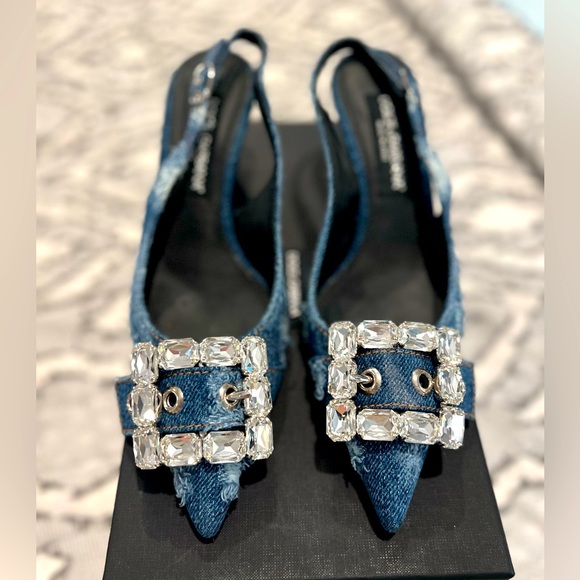 Dolce and Gabbana, Denim den kitten sling backs - Picture 1 of 3